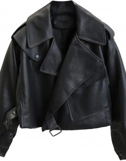 Women Oversized Black Biker Leather Jacket